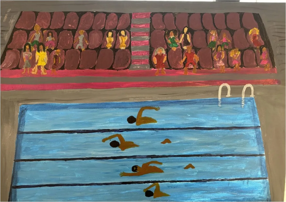 Adaeze Onwubiko's 2024 Art Olympiad winning painting, a swimming competition